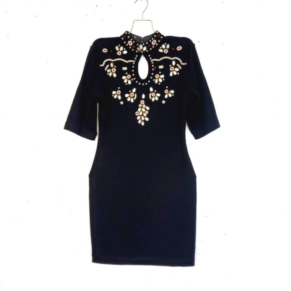 Et Al vintage embellished floral black Knit Midi party dress Size 8